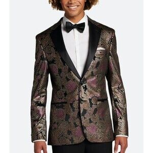Egara Slim Fit Notch Lapel Satin Dinner Jacket - 38 Short Black Multi Paisley